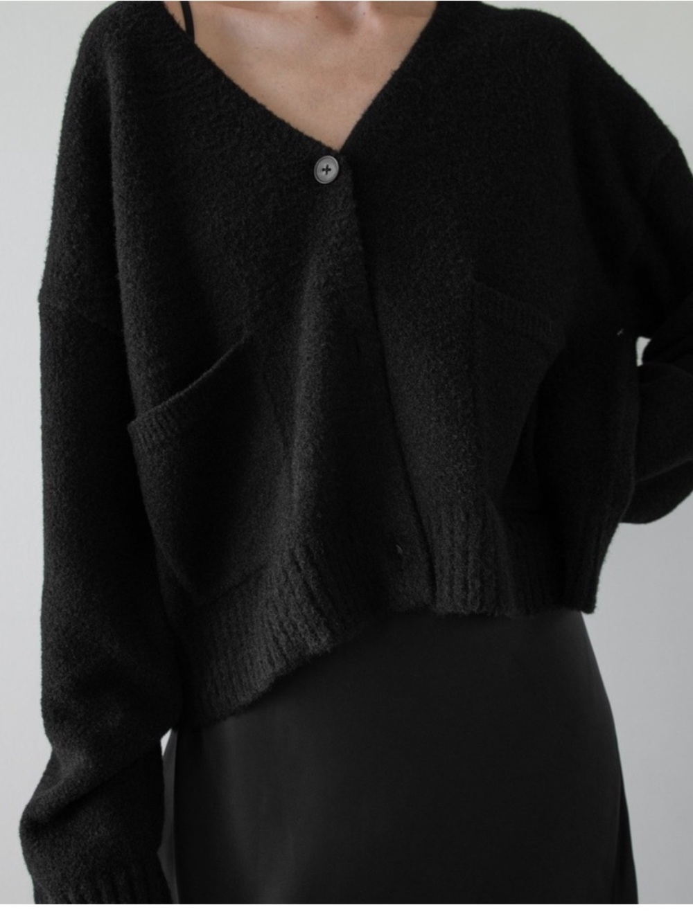 Oak+Fort Black Cardigan V-Neck Button Front Women's Relaxed Sweater